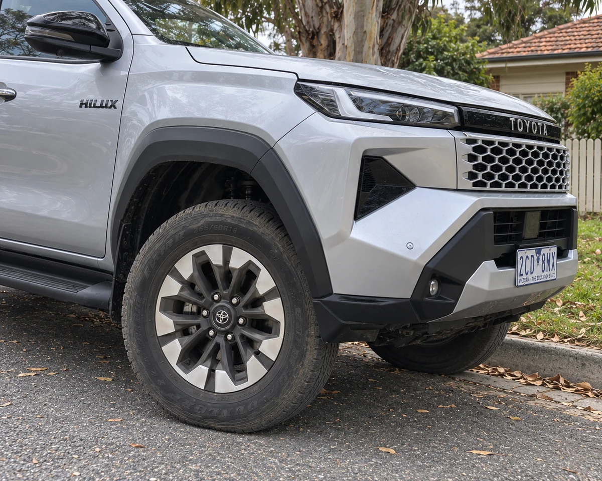 Silver Toyota Hilux with original factory wheels and tyres