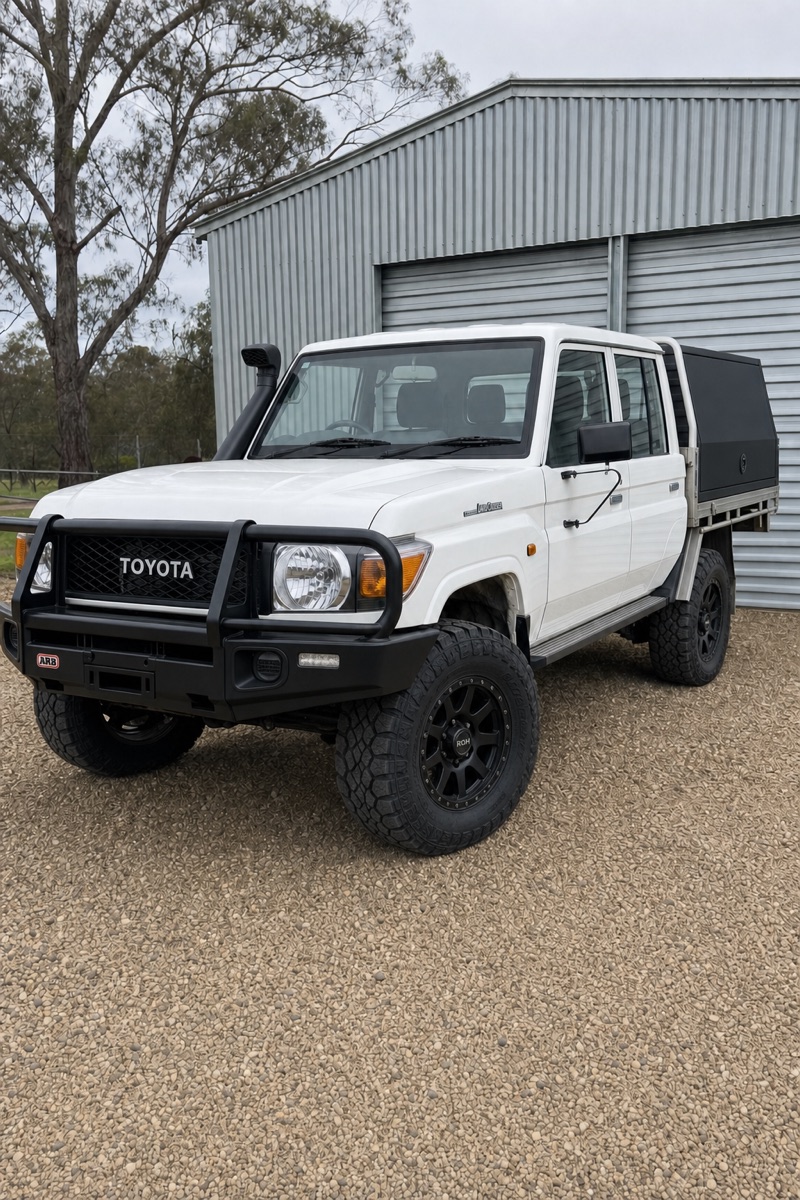 Toyota 79 Series with an ARB bull bar, snorkel and canopy