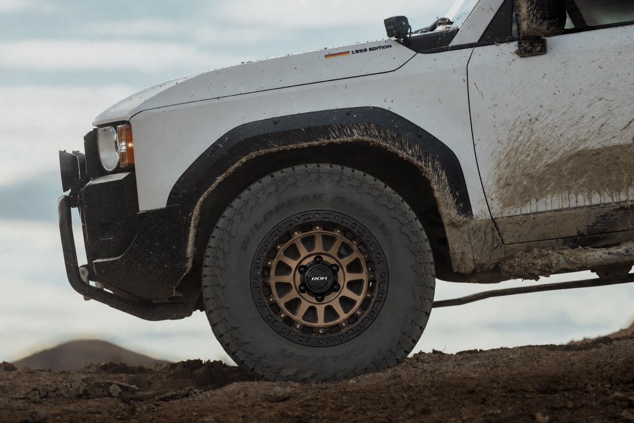 The same 4x4 wagon on bronze ROH wheels and Falken Wildpeak A/T3W all-terrain tyres